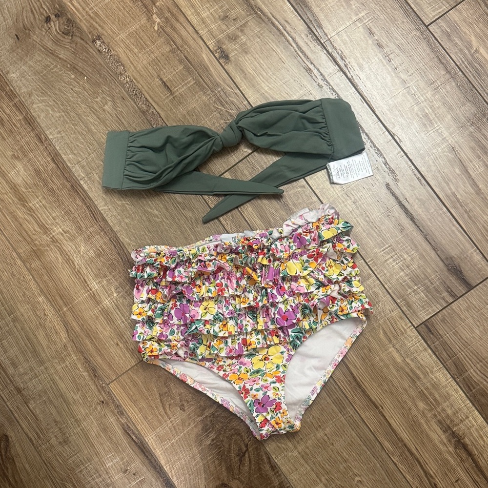 Mara Hoffman Green and Floral Bikini Set